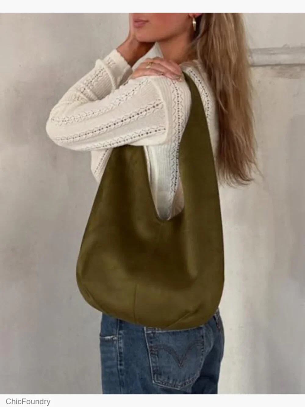 Faux Suede Hobo Bag with Magnetic Closure Fits iPad